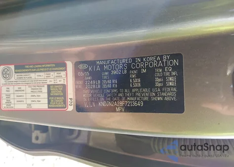 2015 Kia Soul Base from USA, damaged, VIN KNDJN2A28F7213649